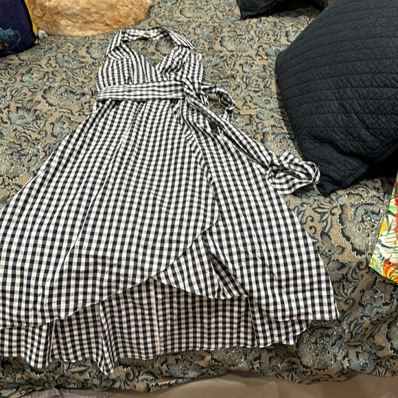 Boston Proper navy blue and white checkered halter dress size 8 - Picture 3 of 7